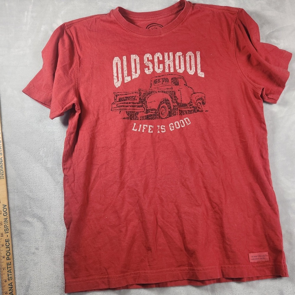 Life‎ Is Good T Shirt Mens Medium Red Vintage Truck Old School Graphic Tee